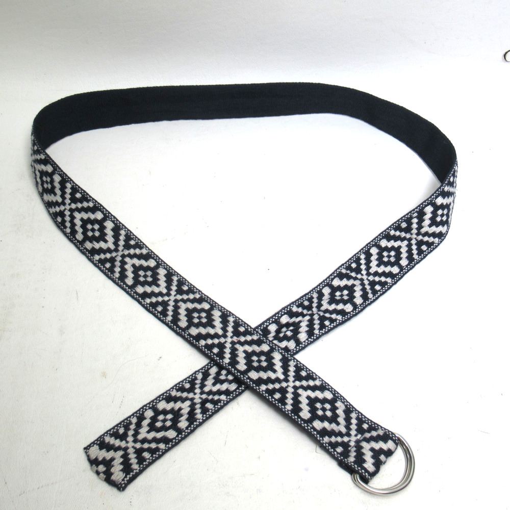 Classic Ethnic D Ring Belt 8 Blue White Fair Isle Folk Embroidered Silver Tone